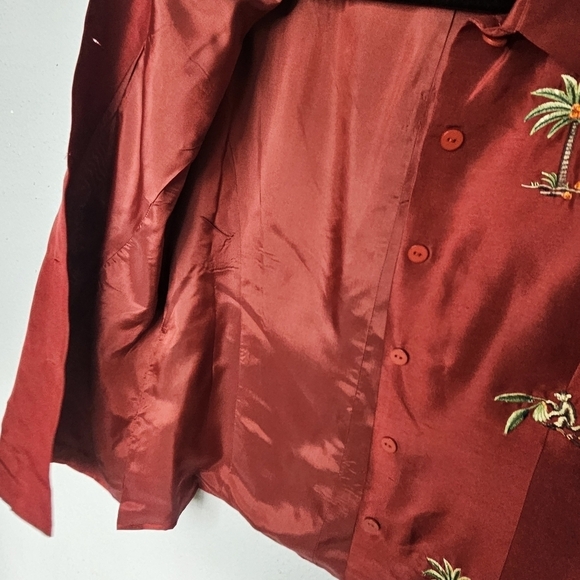 Silkland Maroon Red Silk Blazer‎ Womens 10 Embroidered Tropical Monkey - Picture 6 of 9